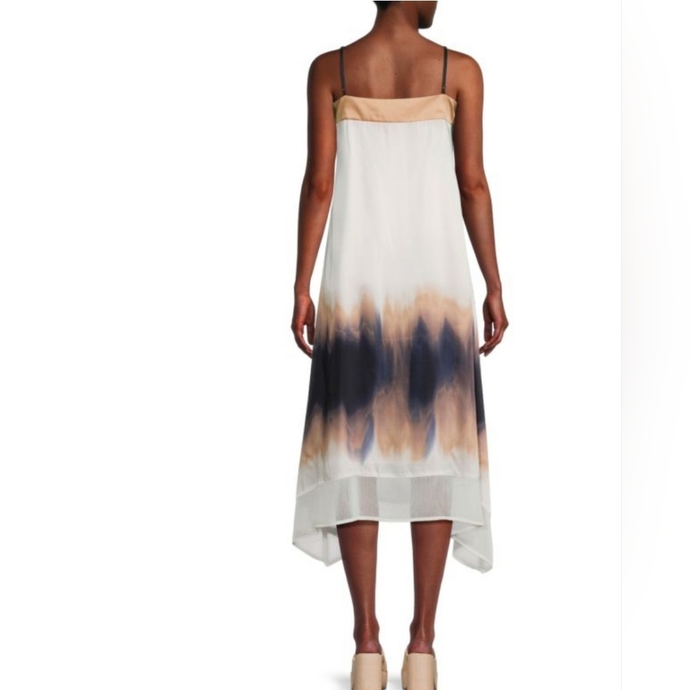 DKNY Tie Dye Print Asymmetric Midi Dressi Sz LARGE Peach Blue Boho - Picture 15 of 16